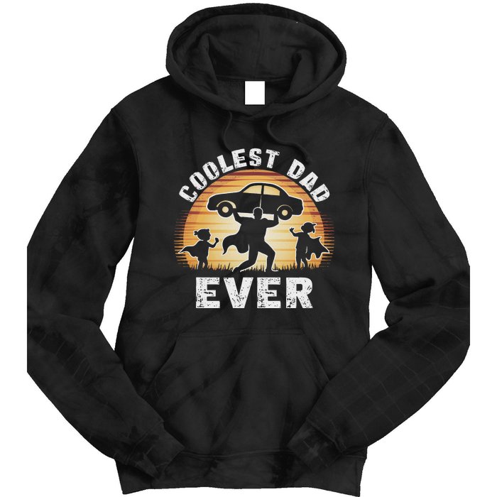 Retro Coolest Dad Ever Vintage Car Silhouette Tie Dye Hoodie