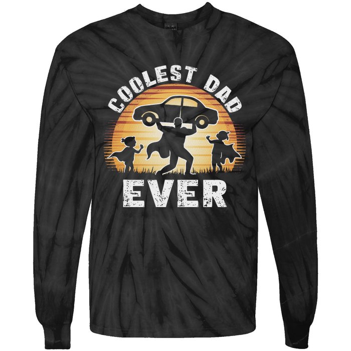 Retro Coolest Dad Ever Vintage Car Silhouette Tie-Dye Long Sleeve Shirt