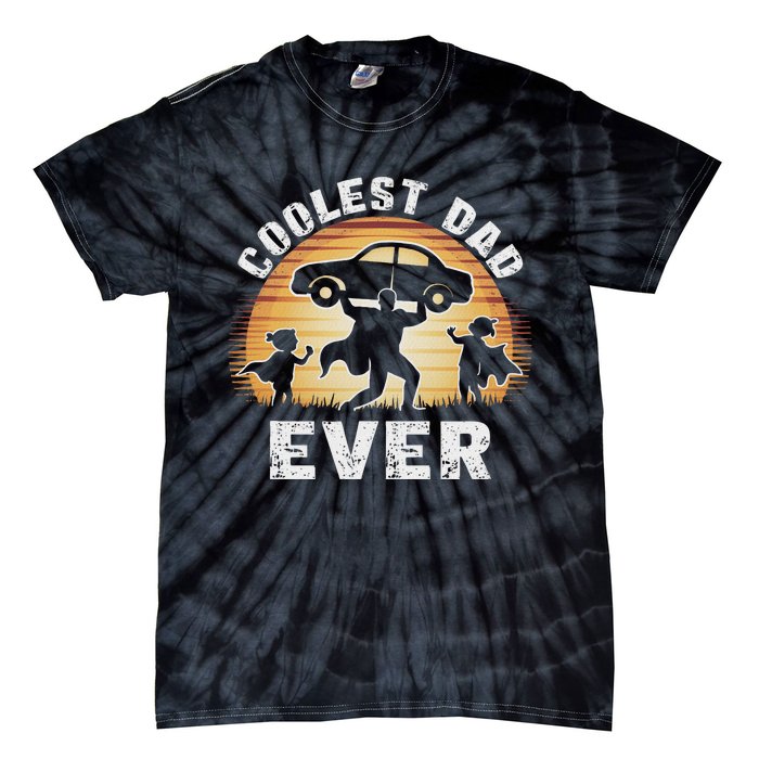 Retro Coolest Dad Ever Vintage Car Silhouette Tie-Dye T-Shirt