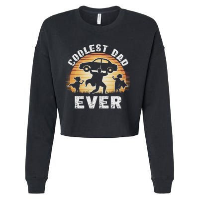 Retro Coolest Dad Ever Vintage Car Silhouette Cropped Pullover Crew