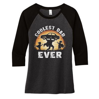 Retro Coolest Dad Ever Vintage Car Silhouette Women's Tri-Blend 3/4-Sleeve Raglan Shirt