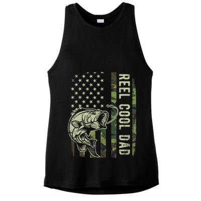 Reel Cool Dad Camouflage American Flag Ladies PosiCharge Tri-Blend Wicking Tank