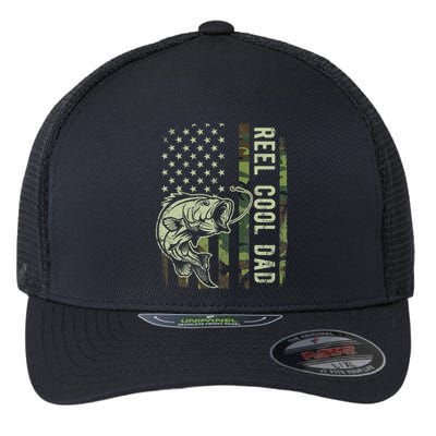 Reel Cool Dad Camouflage American Flag Flexfit Unipanel Trucker Cap