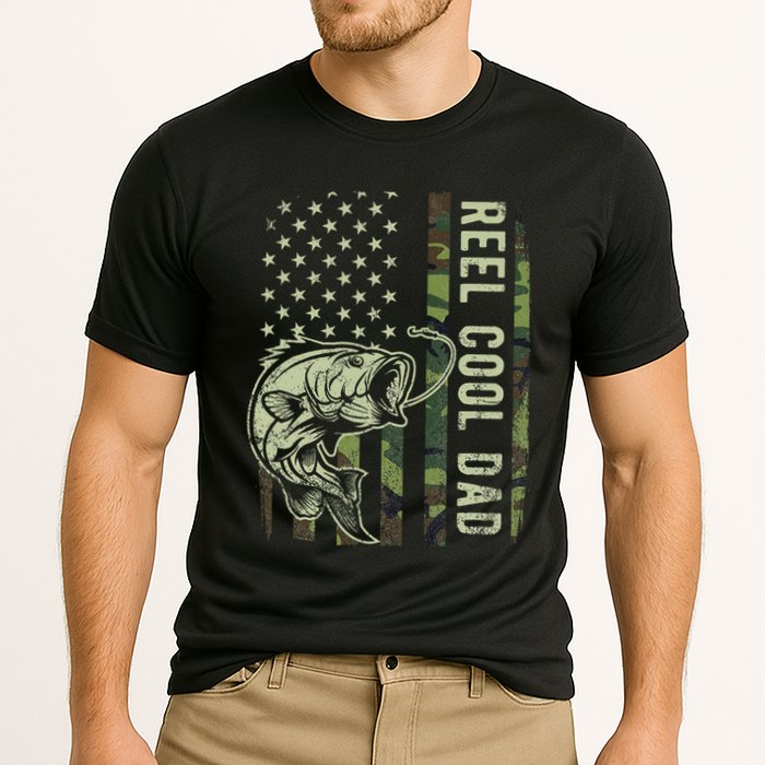 Reel Cool Dad Camouflage American Flag Cooling Performance Crew T-Shirt