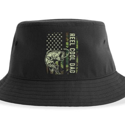 Reel Cool Dad Camouflage American Flag Sustainable Bucket Hat
