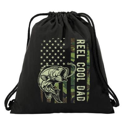 Reel Cool Dad Camouflage American Flag Drawstring Bag