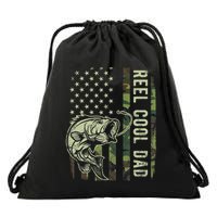 Reel Cool Dad Camouflage American Flag Drawstring Bag