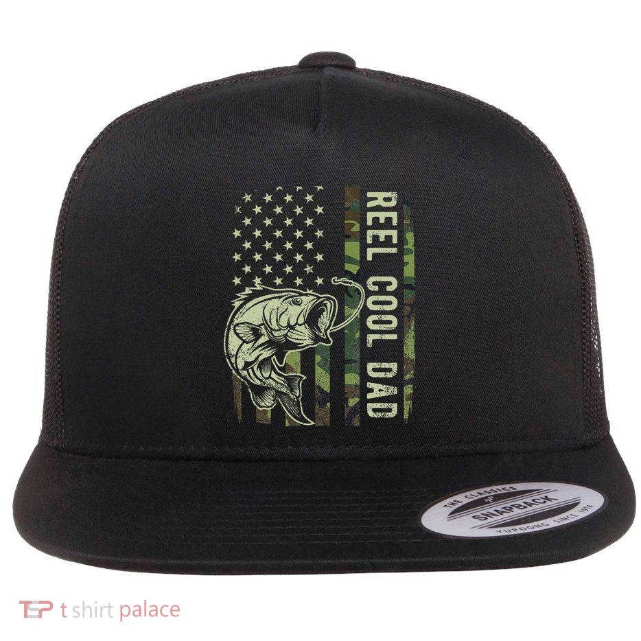 Reel Cool Dad Camouflage American Flag Flatbill Hat