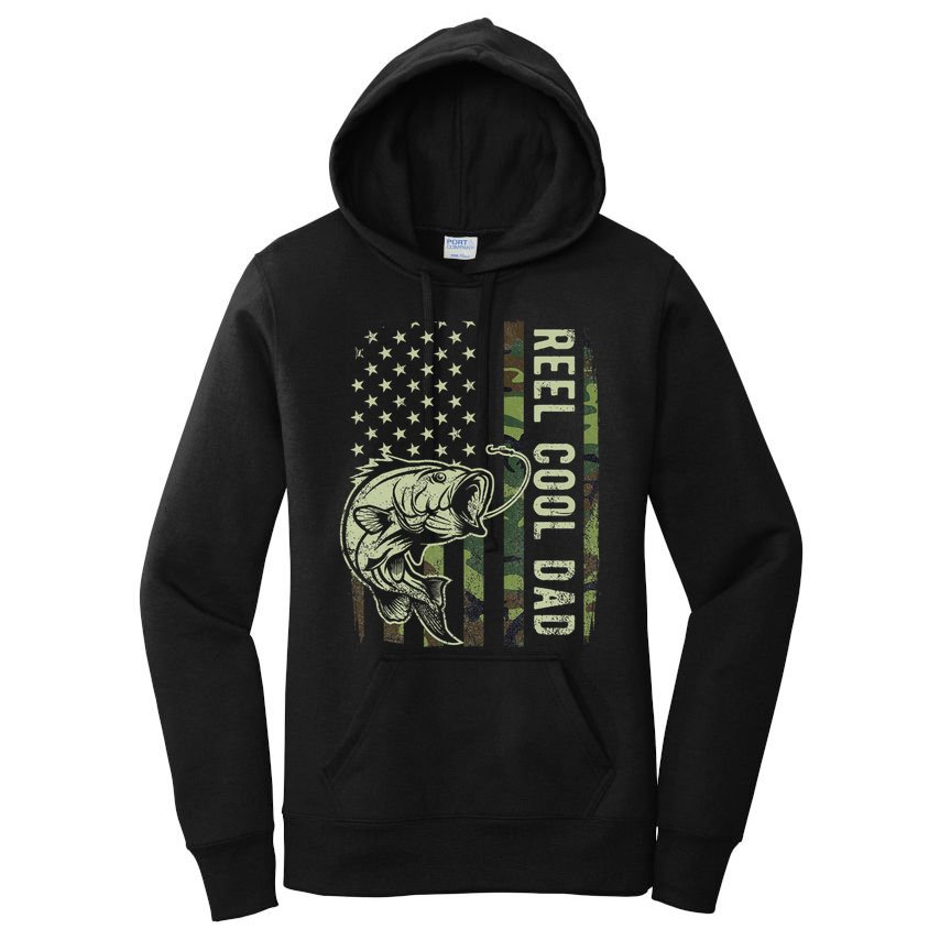 Reel Cool Dad Camouflage American Flag Women's Pullover Hoodie