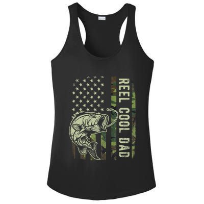 Reel Cool Dad Camouflage American Flag Ladies PosiCharge Competitor Racerback Tank