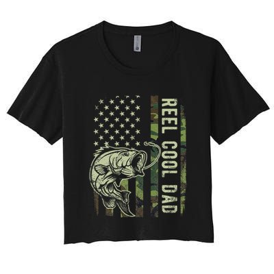 Reel Cool Dad Camouflage American Flag Crop Top