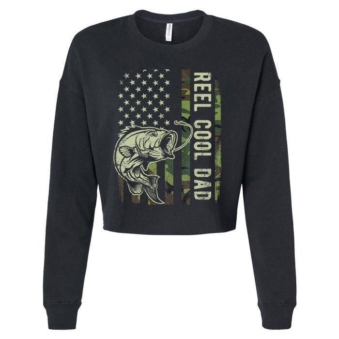 Reel Cool Dad Camouflage American Flag Cropped Pullover Crew