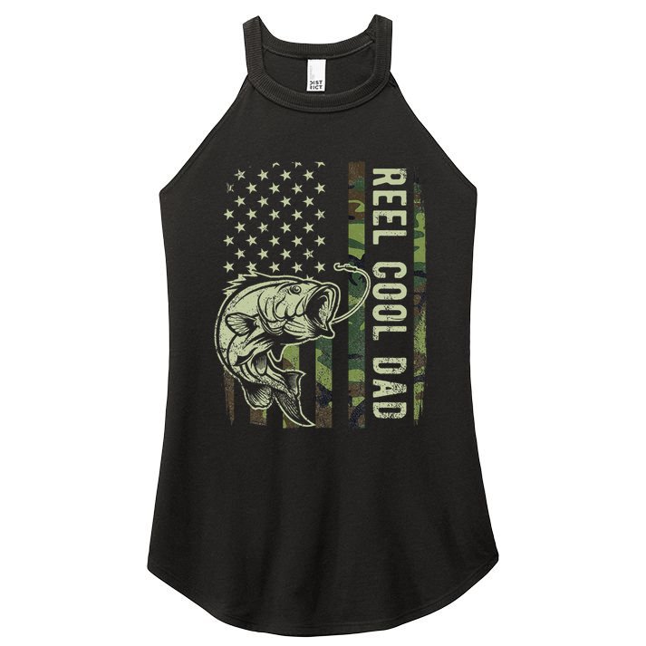 Reel Cool Dad Camouflage American Flag Women's Perfect Tri Rocker Tank