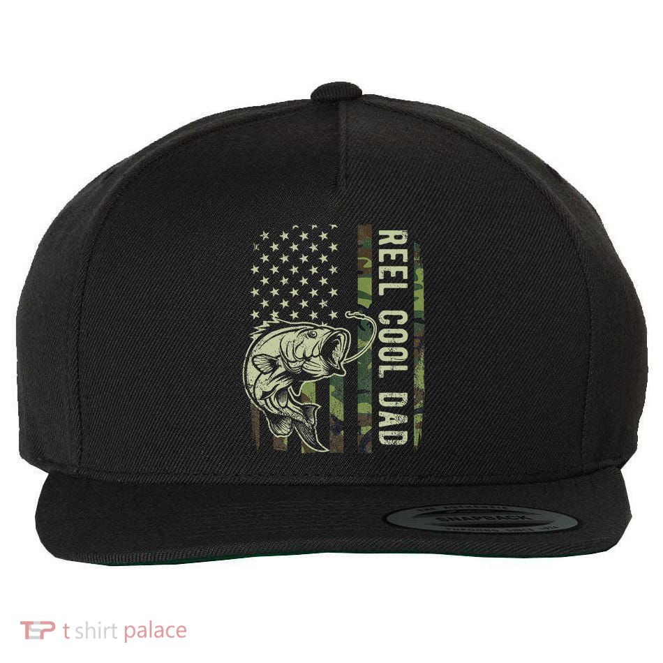 Reel Cool Dad Camouflage American Flag Wool Snapback Cap