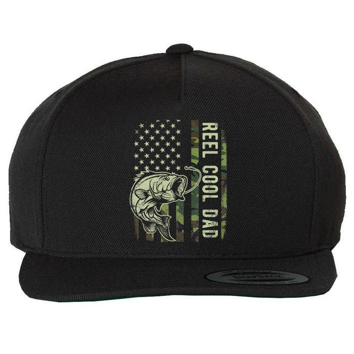 Reel Cool Dad Camouflage American Flag Wool Snapback Cap