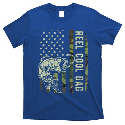 Reel Cool Dad Camouflage American Flag T-Shirt