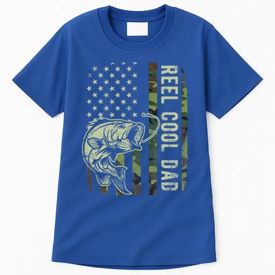 Reel Cool Dad Camouflage American Flag Tall T-Shirt