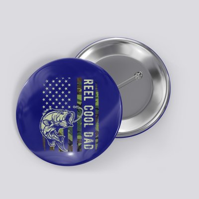 Reel Cool Dad Camouflage American Flag Button