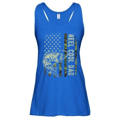 Reel Cool Dad Camouflage American Flag Ladies Essential Flowy Tank