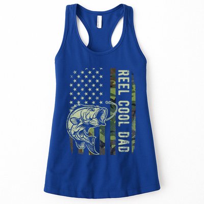 Reel Cool Dad Camouflage American Flag Womens Tank Top