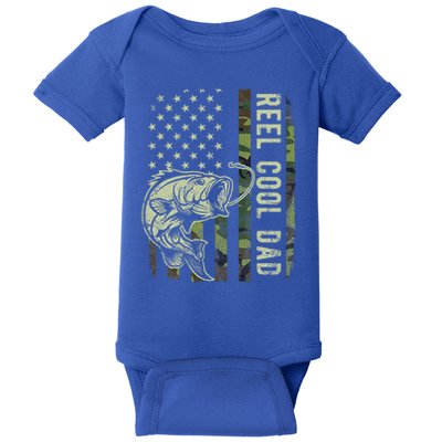 Reel Cool Dad Camouflage American Flag Baby Bodysuit