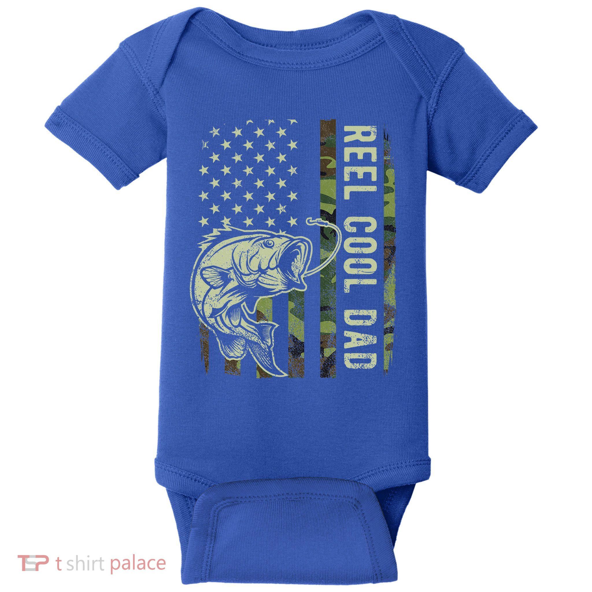 Reel Cool Dad Camouflage American Flag Baby Bodysuit
