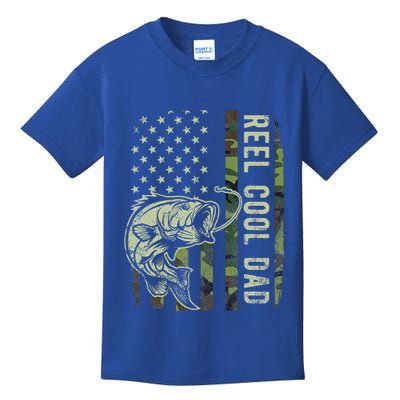 Reel Cool Dad Camouflage American Flag Kids T-Shirt