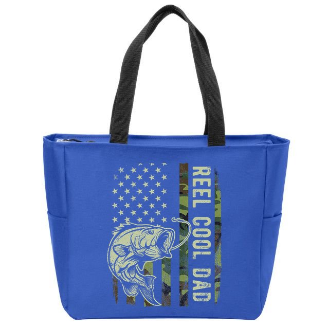 Reel Cool Dad Camouflage American Flag Zip Tote Bag