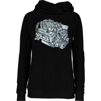 Realistic Car Engine Womens Funnel Neck Pullover Hood