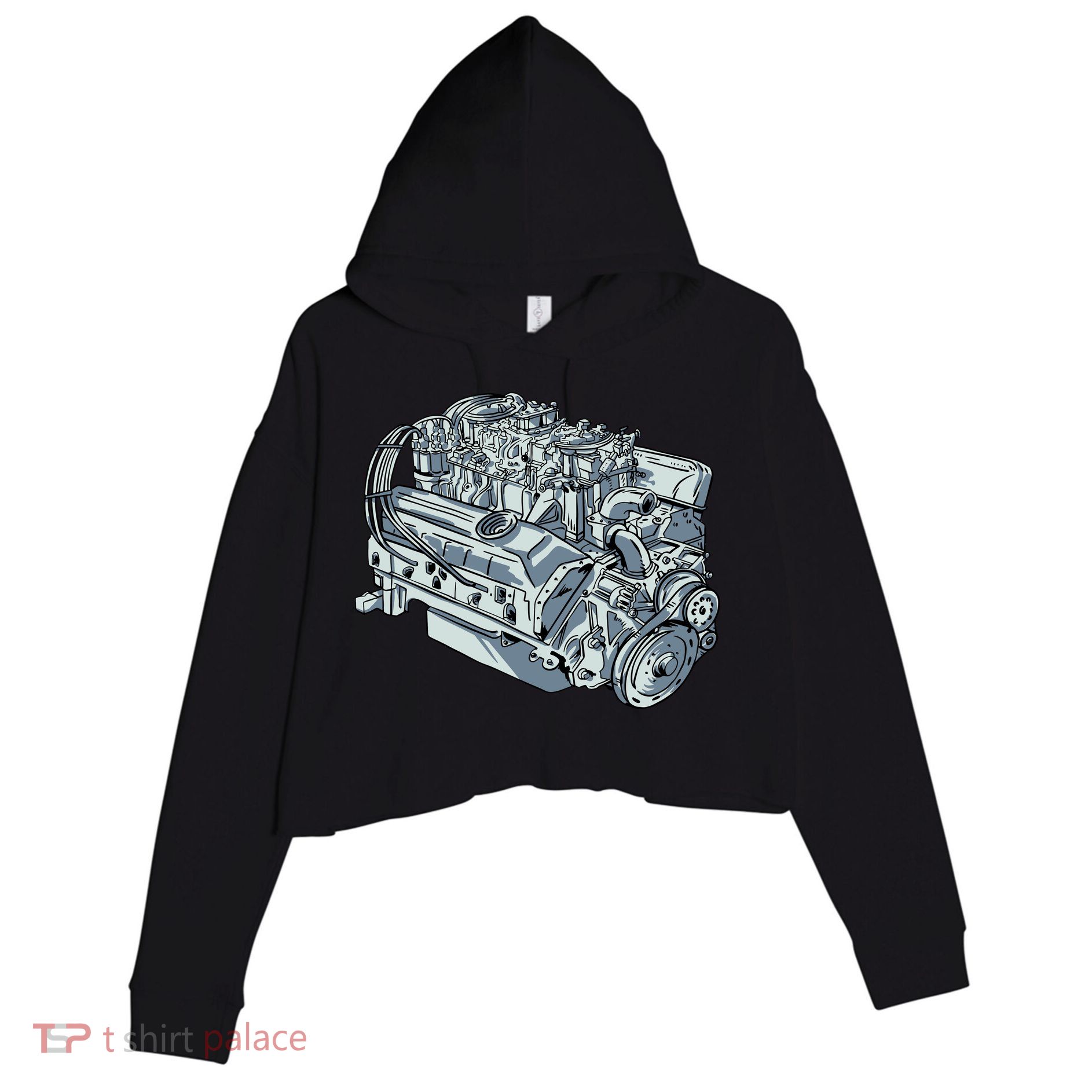 Realistic Car Engine Crop Fleece Hoodie