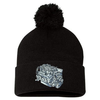 Realistic Car Engine Pom Pom 12in Knit Beanie