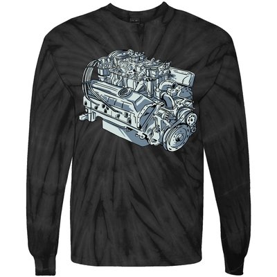 Realistic Car Engine Tie-Dye Long Sleeve Shirt