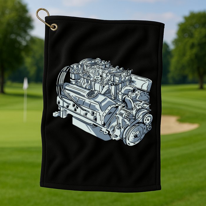 Realistic Car Engine Golf Towel