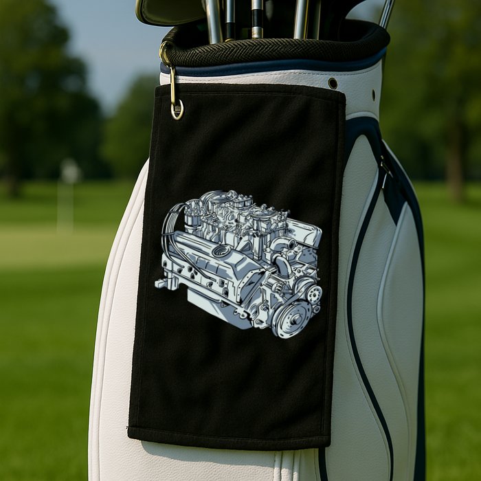 Realistic Car Engine Golf Towel
