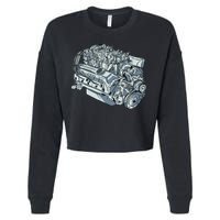 Realistic Car Engine Cropped Pullover Crew