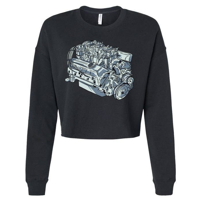 Realistic Car Engine Cropped Pullover Crew