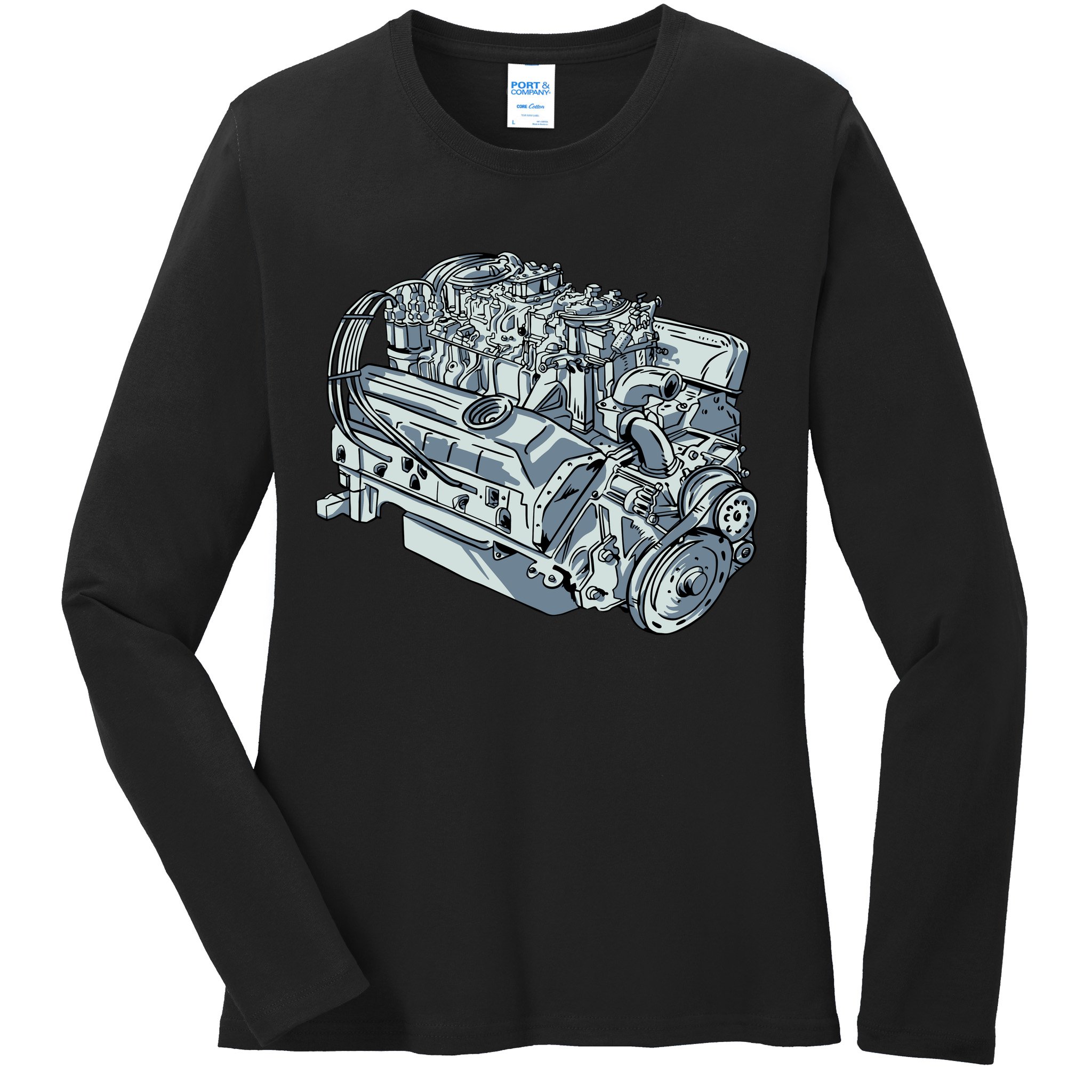 Realistic Car Engine Ladies Long Sleeve Shirt