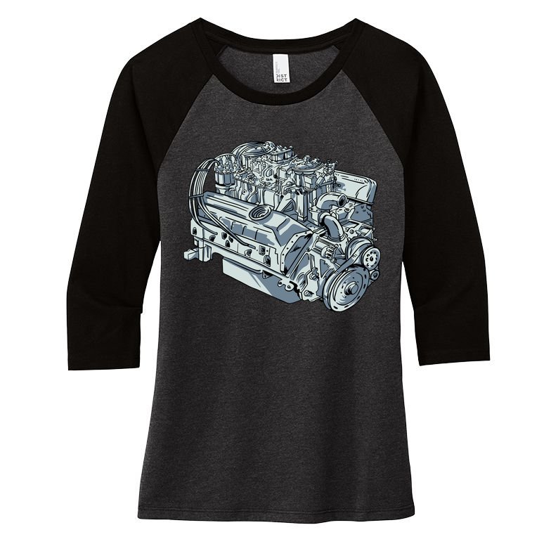 Realistic Car Engine Women's Tri-Blend 3/4-Sleeve Raglan Shirt