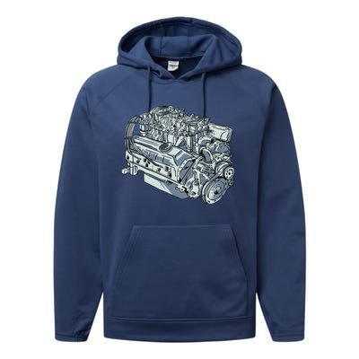 Realistic Car Engine Performance Fleece Hoodie