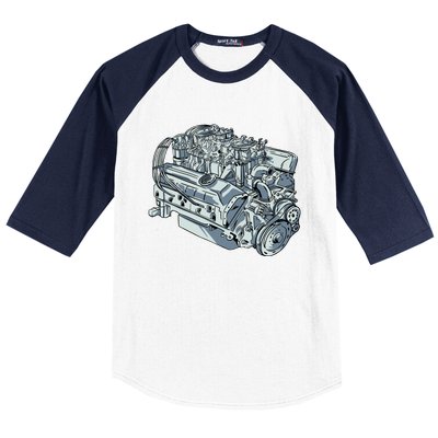 Realistic Car Engine Baseball Sleeve Shirt