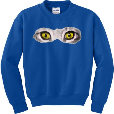 Realistic Cat Eyes Kitty Feline Graphic Art Black Halloween Kids Sweatshirt