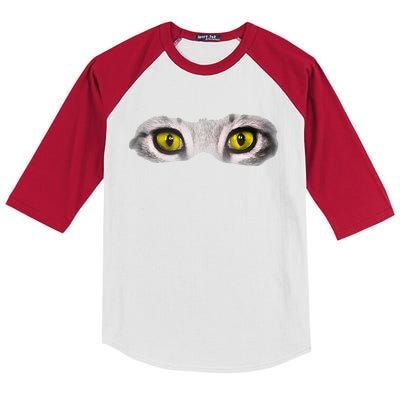 Realistic Cat Eyes Kitty Feline Graphic Art Black Halloween Kids Colorblock Raglan Jersey