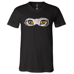 Realistic Cat Eyes Kitty Feline Graphic Art Black Halloween V-Neck T-Shirt