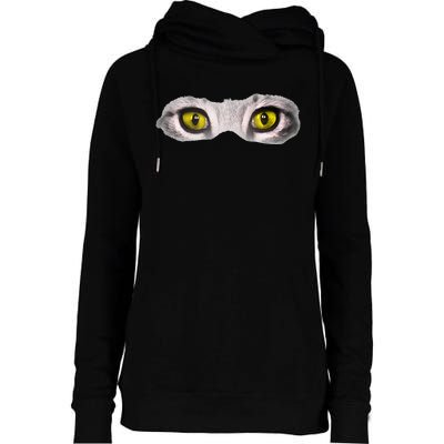 Realistic Cat Eyes Kitty Feline Graphic Art Black Halloween Womens Funnel Neck Pullover Hood