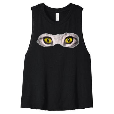 Realistic Cat Eyes Kitty Feline Graphic Art Black Halloween Women's Racerback Cropped Tank