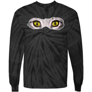 Realistic Cat Eyes Kitty Feline Graphic Art Black Halloween Tie-Dye Long Sleeve Shirt