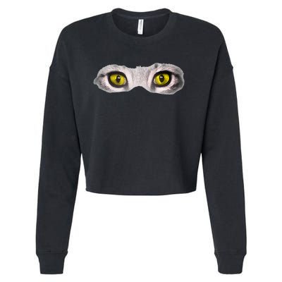 Realistic Cat Eyes Kitty Feline Graphic Art Black Halloween Cropped Pullover Crew