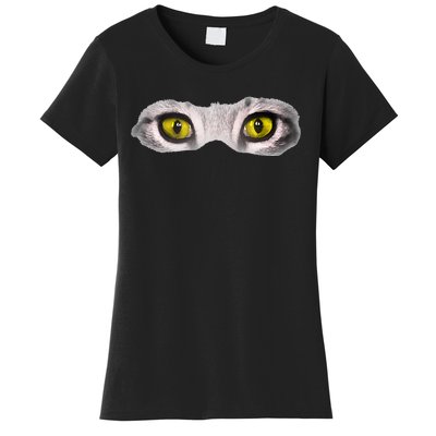 Realistic Cat Eyes Kitty Feline Graphic Art Black Halloween Women's T-Shirt