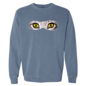 Realistic Cat Eyes Kitty Feline Graphic Art Black Halloween Garment-Dyed Sweatshirt