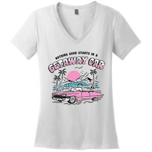 Retro Car Enthusiast Classic Design Women's V-Neck T-Shirt